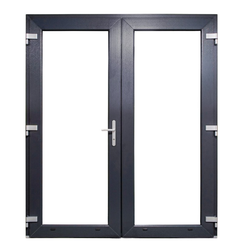 Kunststof Dubbele deur met 2x 50cm zijlichten volglas b180-h215cm antraciet